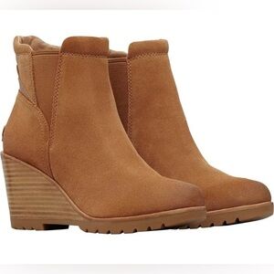 Sorel After Hours Chelsea Wedge Boot Suede Tan Brown size 10